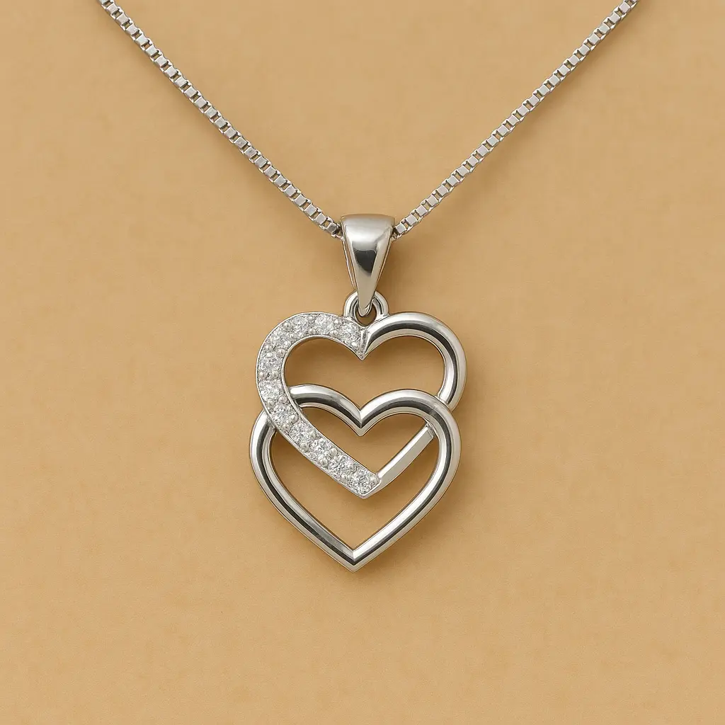 Couple heart pendant with stone
