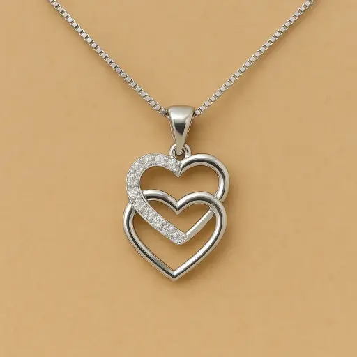 Couple heart pendant with stone